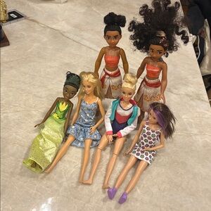 Assorted Barbie Mattel Disney Lot of Fashion Dolls Qty 6 - measure 10-11" tall